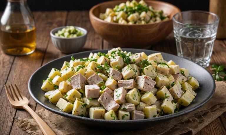 Salata de cartofi cu piept de pui și castraveți murați